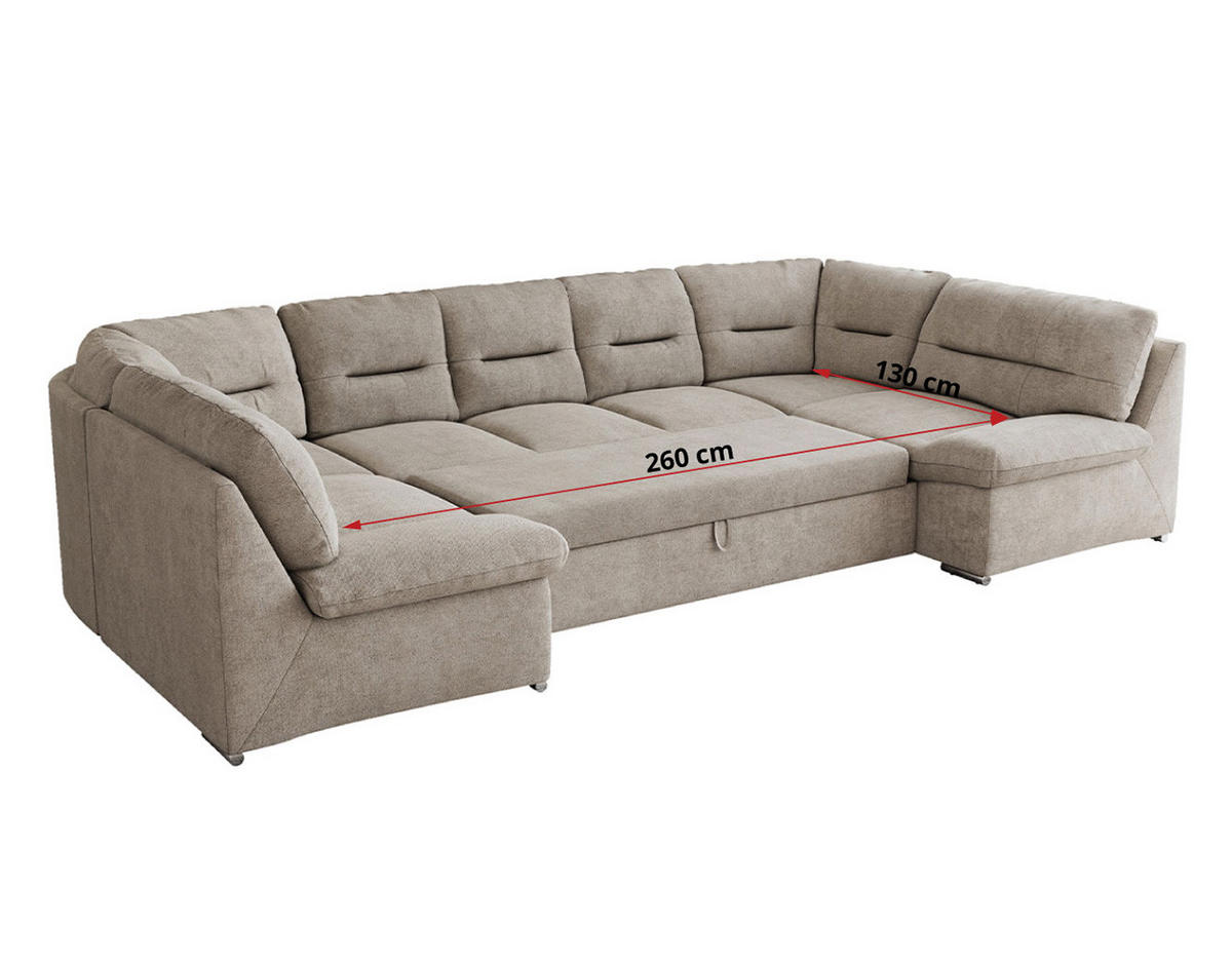 WOHNLANDSCHAFT COMODO U Beige Struktur - Beige/Silberfarben, Textil/Metall (340/93/206cm) - MKS