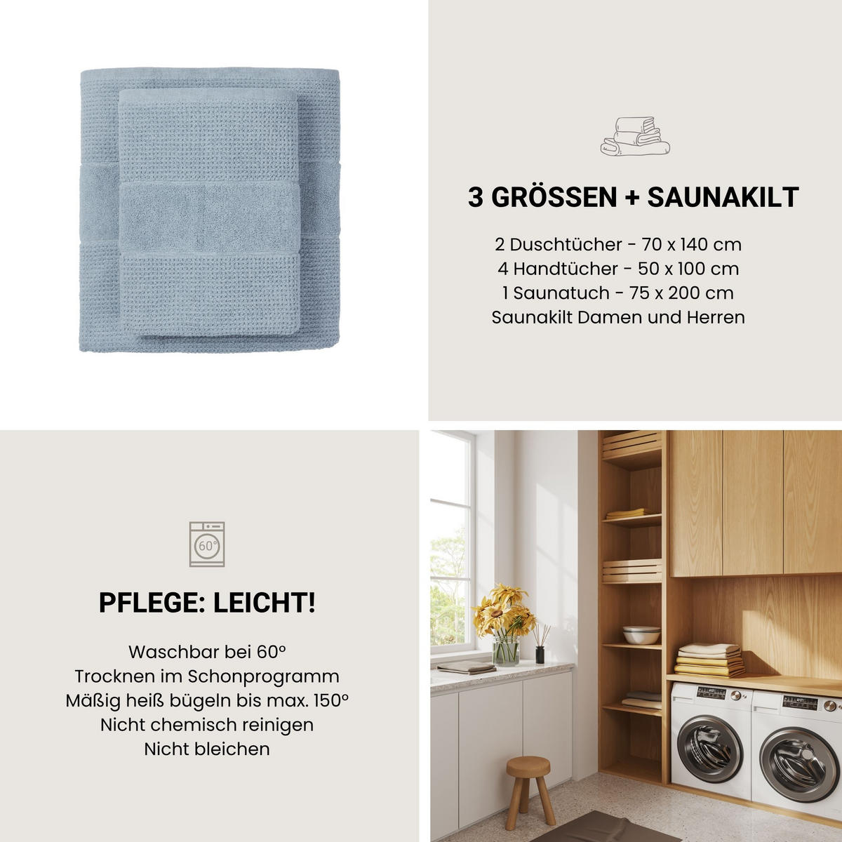 DUSCHTUCHSET Turin - 2-teilig - 70x140 cm - Hellblau - Hellblau, Textil (70/140cm) - SCHIESSER