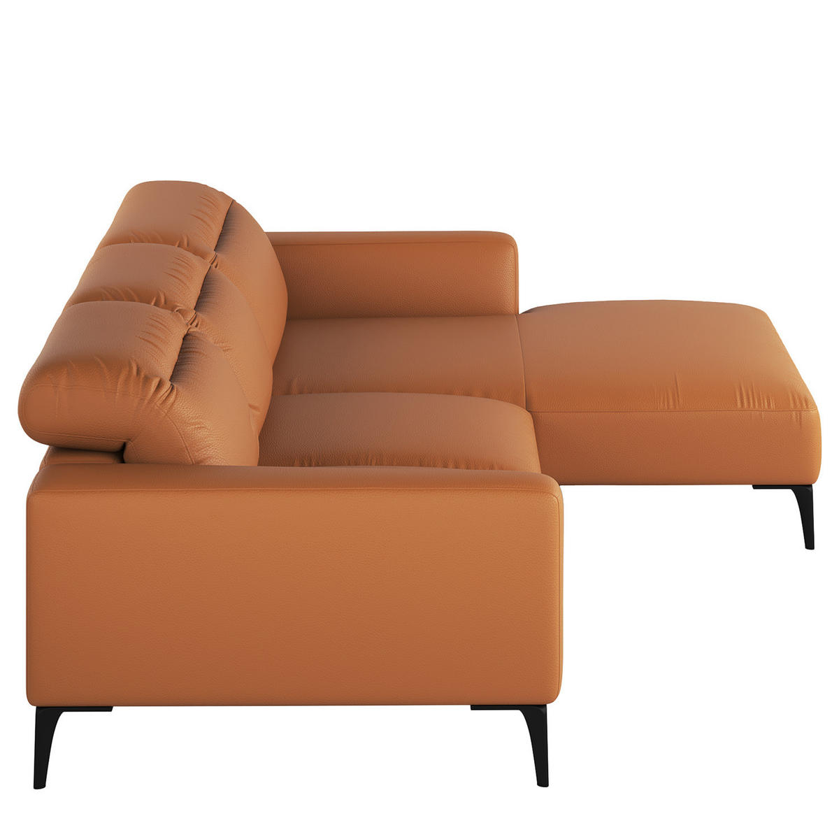 ECKSOFA mit Longchair - Cognac/Schwarz, Leder/Metall (265/180cm) - home24
