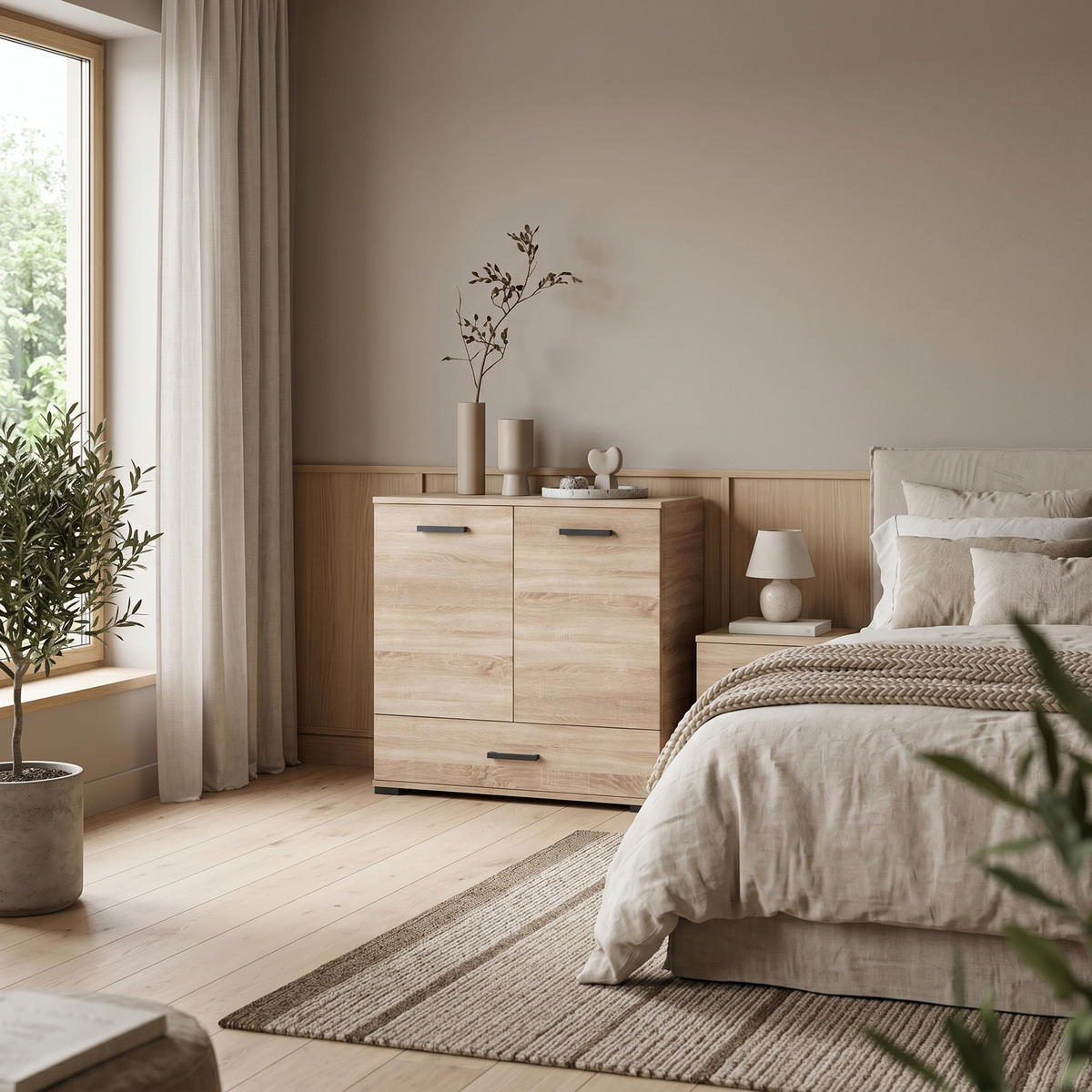 KOMMODE ALBANO 90/83/40cm mit 1 Schubladen 2 Türen Sonoma Eiche - Sonoma Eiche, Holzwerkstoff (90/83/40cm) - MASSENO