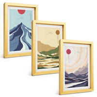 BILDER SET 3er Set - 20x30 cm Goldrahmen - Pastellfarbene Berge im Japandi-Stil - Goldfarben, Kunststoff (20/30cm) - TULUP