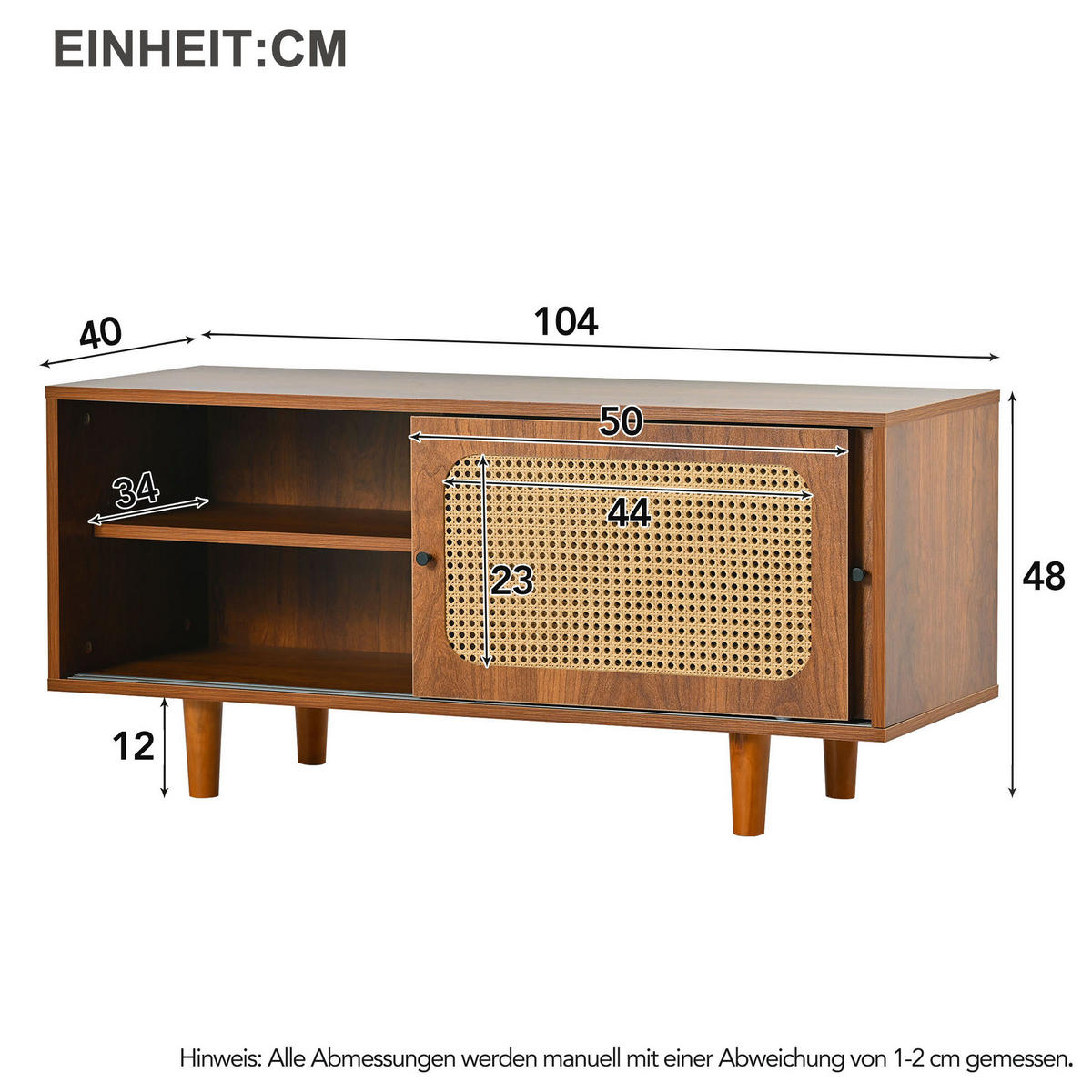 SCHUHSCHRANK 104/40/48 cm walnuss aus Spanplatte mit Rattantüren - Walnussfarben, Holzwerkstoff (104/48/40cm) - OKWISH