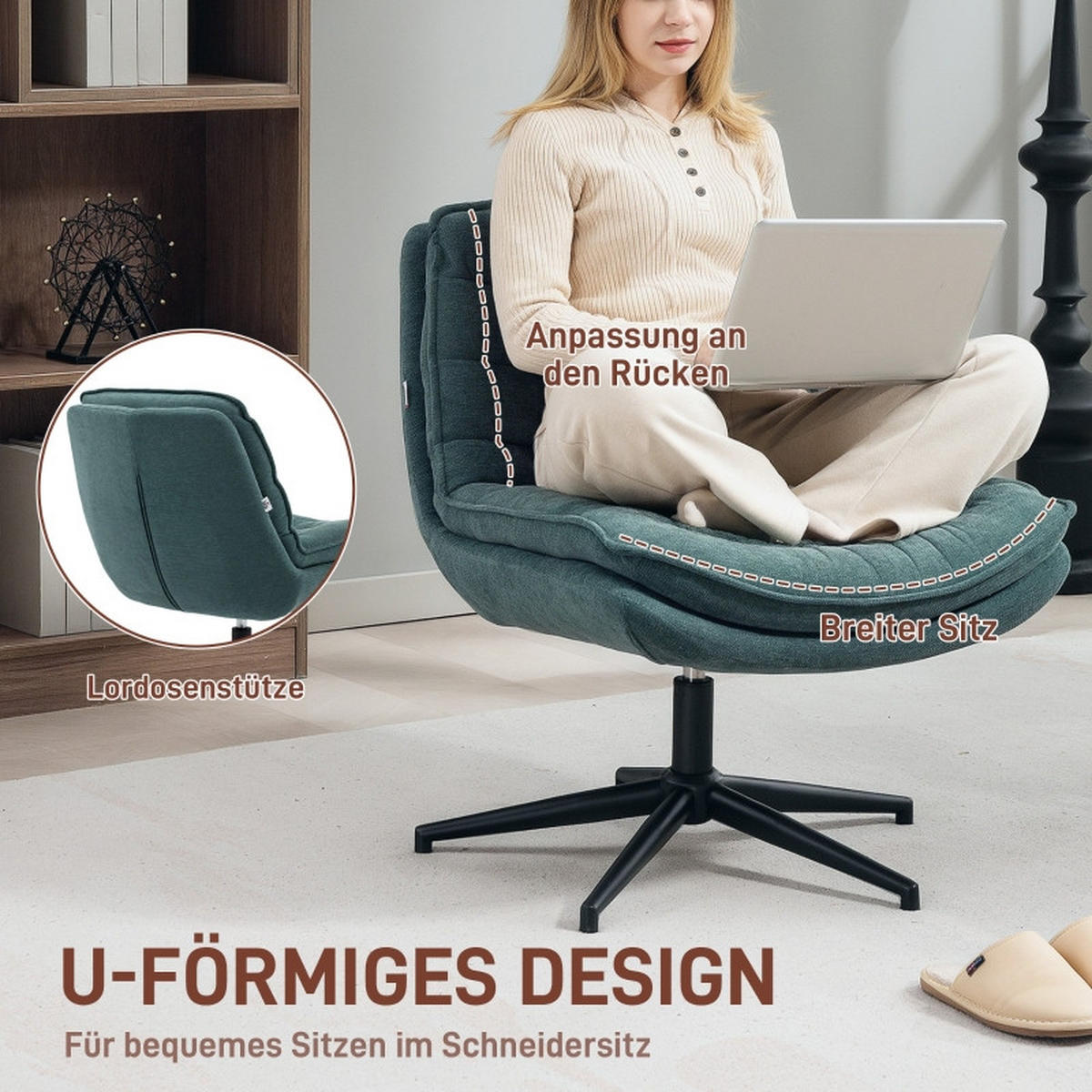 DREHSTÜHLE Leinenoptik Schneidersitz Dunkelgrün - Grün, Metall (65.5/80/76cm) - SHOPENTRA