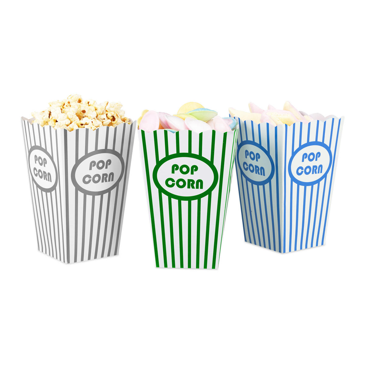 50xPOPCORNTÜTEN - Multicolor, Wellpappe (10.5/16/10.5cm) - Relaxdays