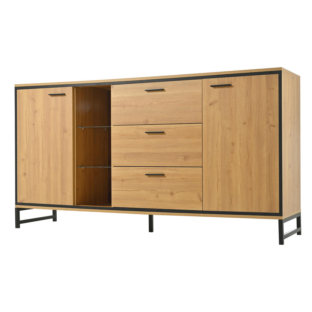 SIDEBOARD Natur und Schwarz 160/40/85 cm - Naturfarben, Holzwerkstoff (160/85/40cm) - PANGIVO