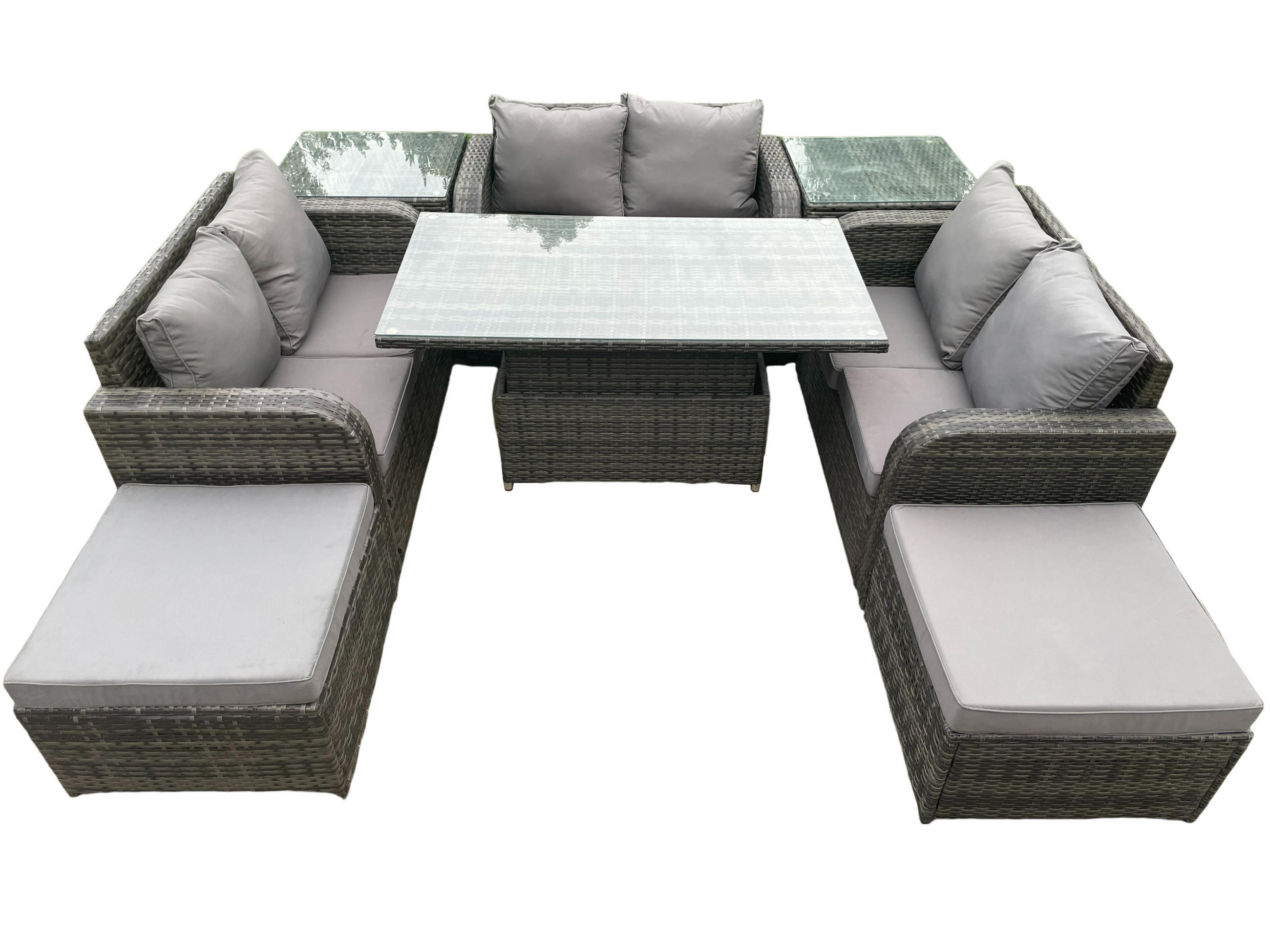 GARTENSOFA SET Polyrattan Dunkelgrau 8-Sitzer - Dunkelgrau, Metall - Fimous