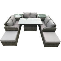 GARTENSOFA SET Polyrattan Dunkelgrau 8-Sitzer - Dunkelgrau, Metall - Fimous