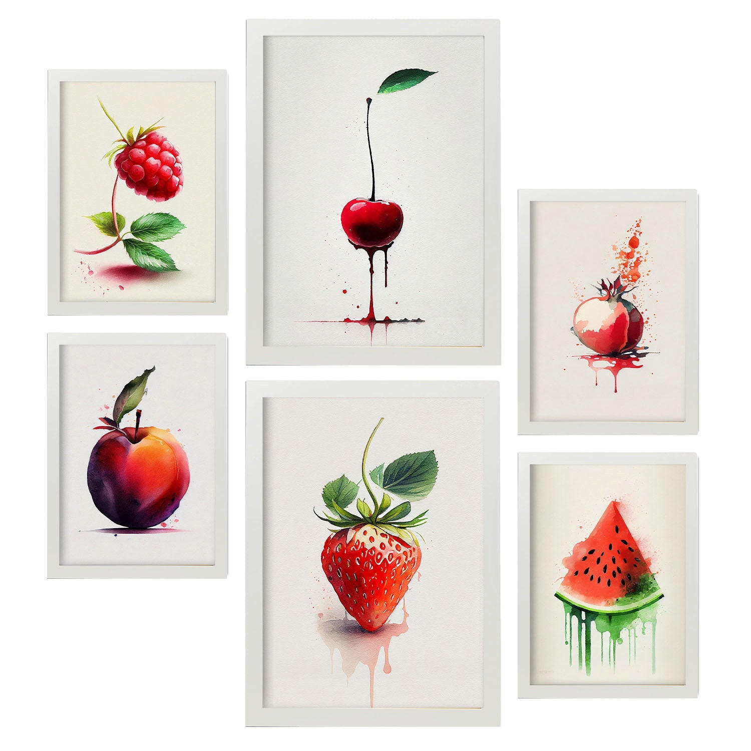 POSTER Set Mit 6 Rote Früchte Plakate Von Obst, Gemüse & Gesunden Lebensmitteln Im Aquarell Kunst Auf Reinweißen Hintergründen A3 & A4 Weißer Rahmen - Weiß, Papier (29/3cm) - Nacnic