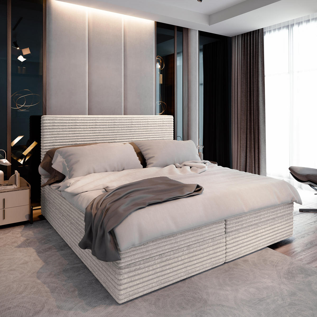BOXBETT PISA 140x200 cm mit Matratze und Topper - Creme - Creme, Holz (140/200cm) - MASSENO