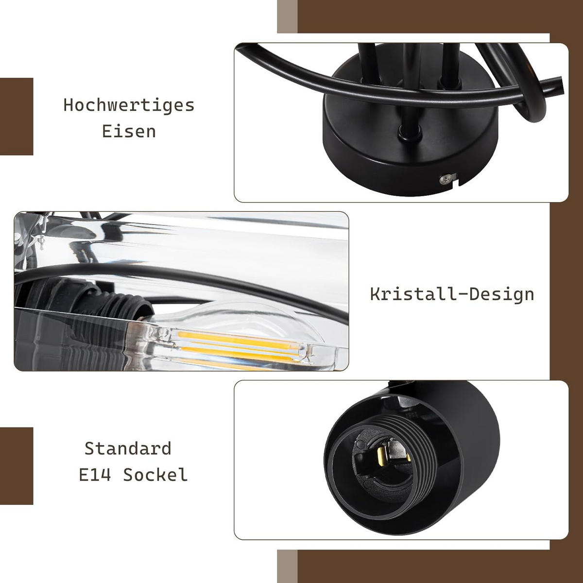 DECKENSTRAHLER Flammenschanz 20.5/20.5/40 cm - Schwarz, Glas (40/20.5/20.5cm) - ZMH