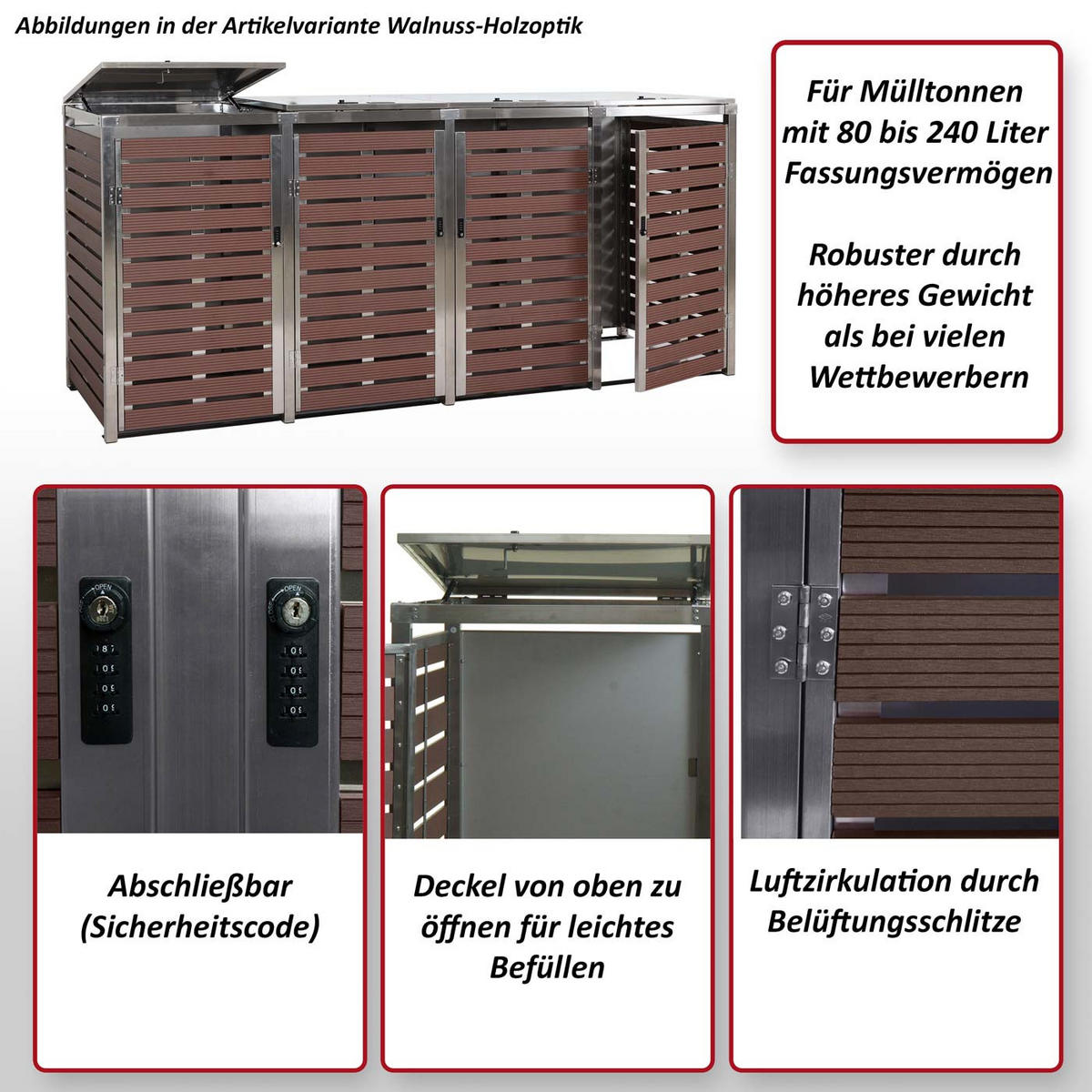 MÜLLTONNENVERKLEIDUNG 4ER Anthrazit - Anthrazit, Metall (264/120/85cm) - MCW