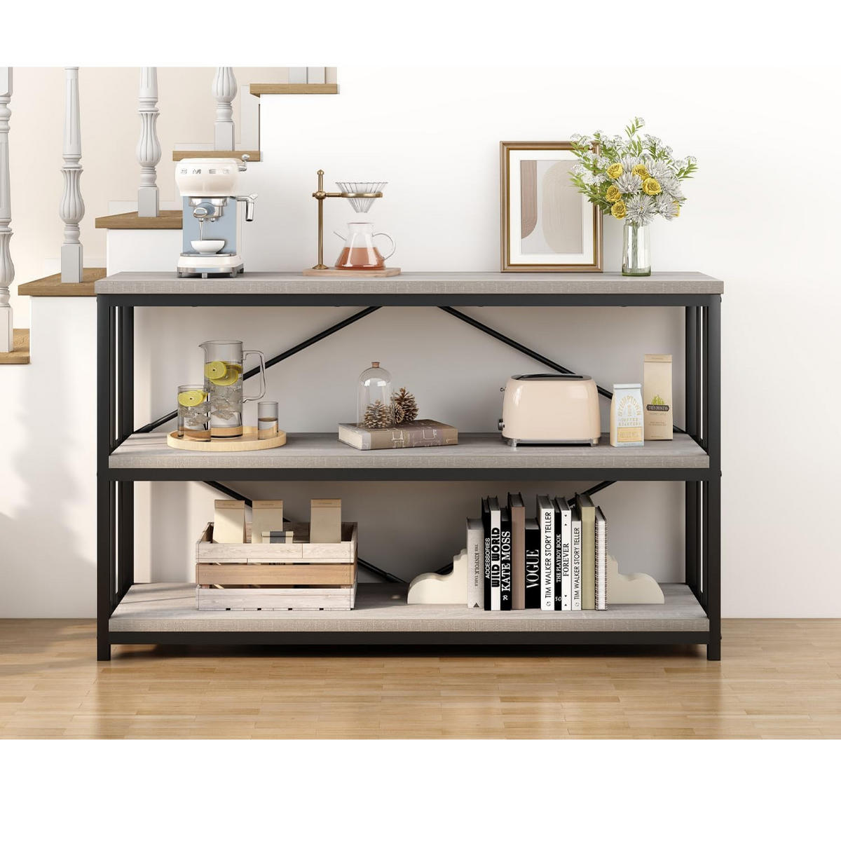 KONSOLENTISCH Metall Holz Industrial Design 140 x 34 x 74 cm - Hellgrau, Holzwerkstoff/Metall (34/140/74cm) - Quality Elegance