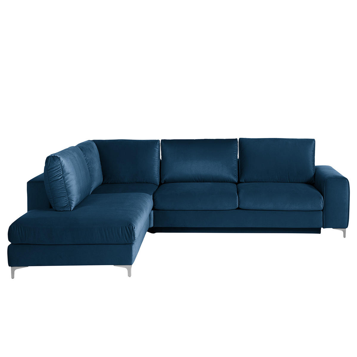 ECKSOFA mit Ottomane - Chromfarben/Petrol, Textil/Metall (302/1cm) - home24