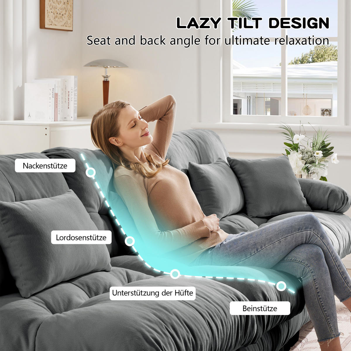 ECKSOFA chenille grau mit ottoman & 4 kissen - Grau, Textil (220/145cm) - Urban Meuble