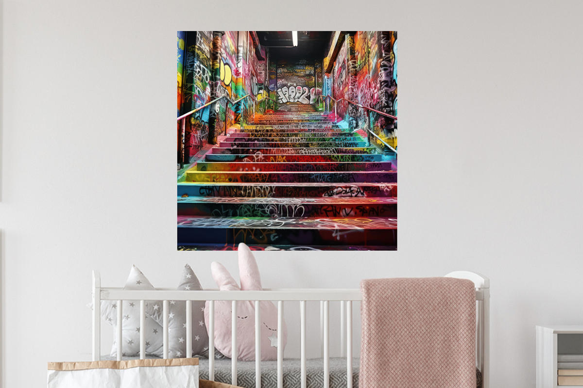 WANDTATTOO Treppe - Graffiti - Farben - Kunst 50x50 cm - Multicolor, Kunststoff (50/50/0.1cm) - MuchoWow