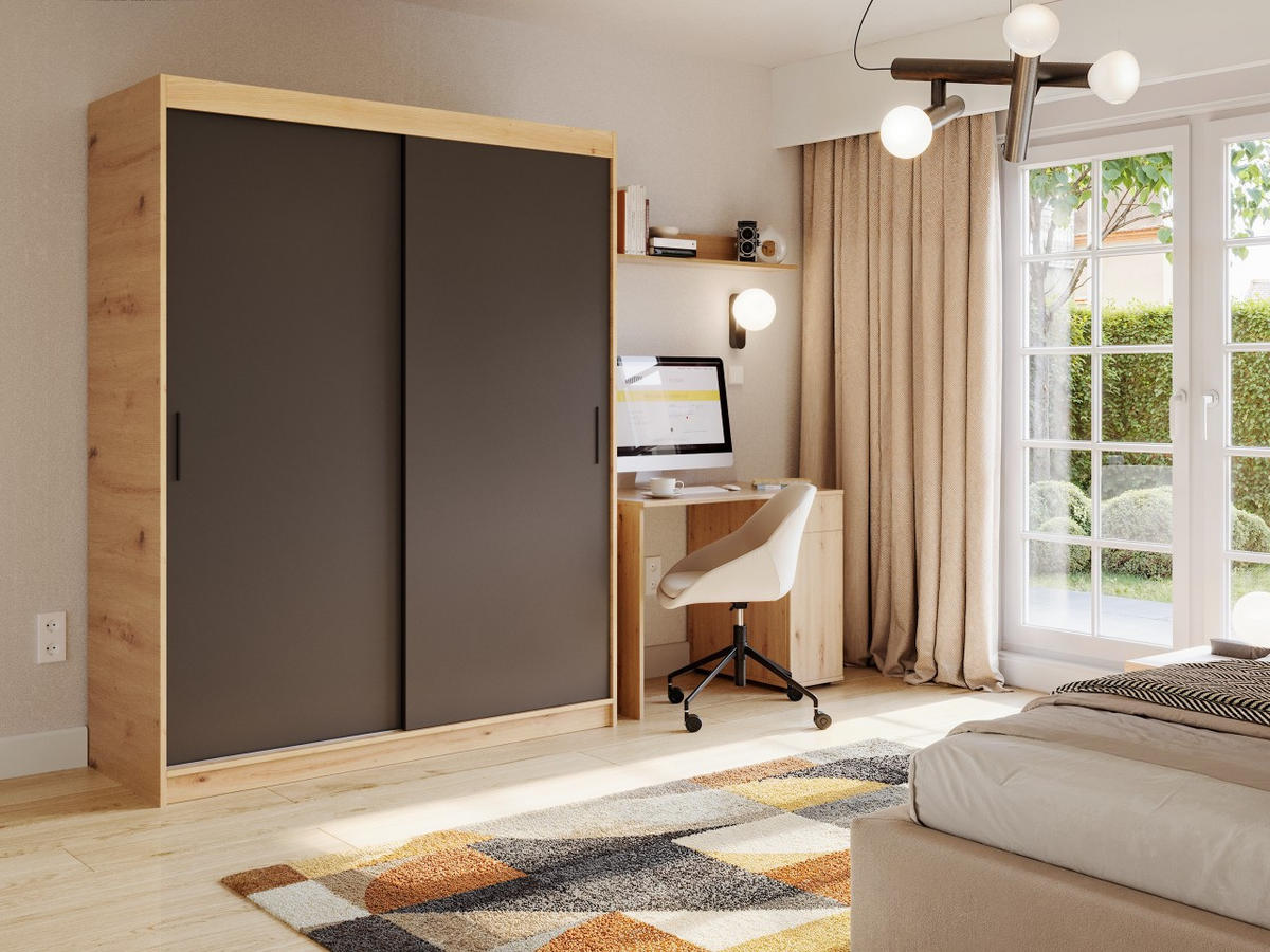 SCHWEBETÜRENSCHRANK Iga 120 cm 2-türig, artisan, schwarz - Schwarz/Eiche Artisan, Kunststoff (120/205/60cm) - Margaret Hadas24