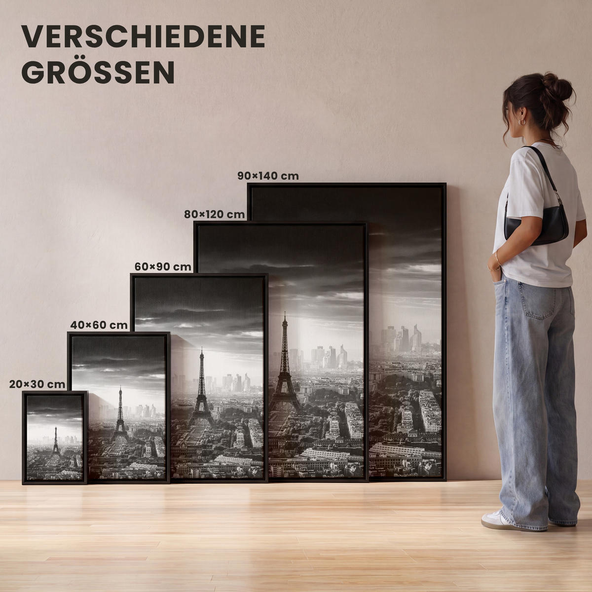 LEINWAND Bilder mit Rahmen - Paris - Skyline - Eiffelturm - Stadt - Wolken - 20x30 - Dunkelgrau, Textil (20/30cm) - MuchoWow