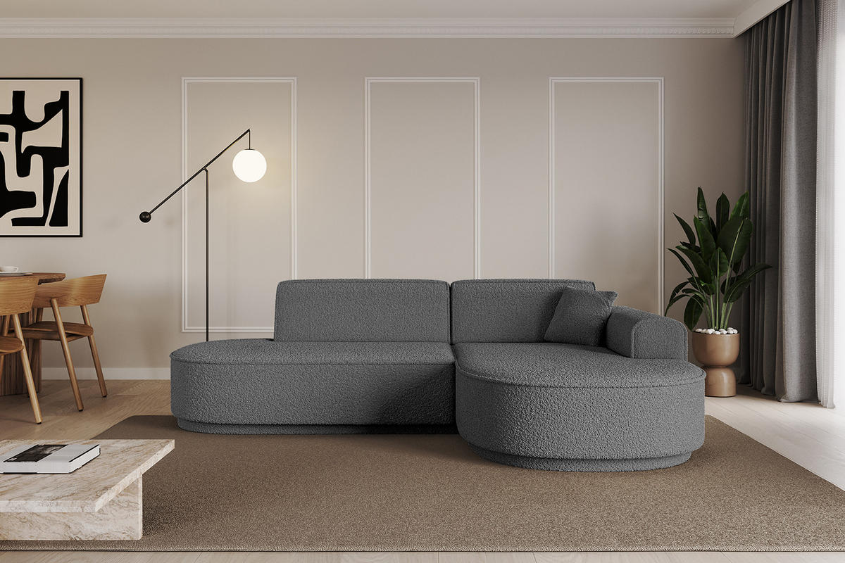 ECKSOFA Ottomane Rechts MARI-L1-v3 - 243x171x83 cm Grau Bouclé - Schwarz/Grau, Holzwerkstoff/Kunststoff (171/243cm) - ALTDECOR