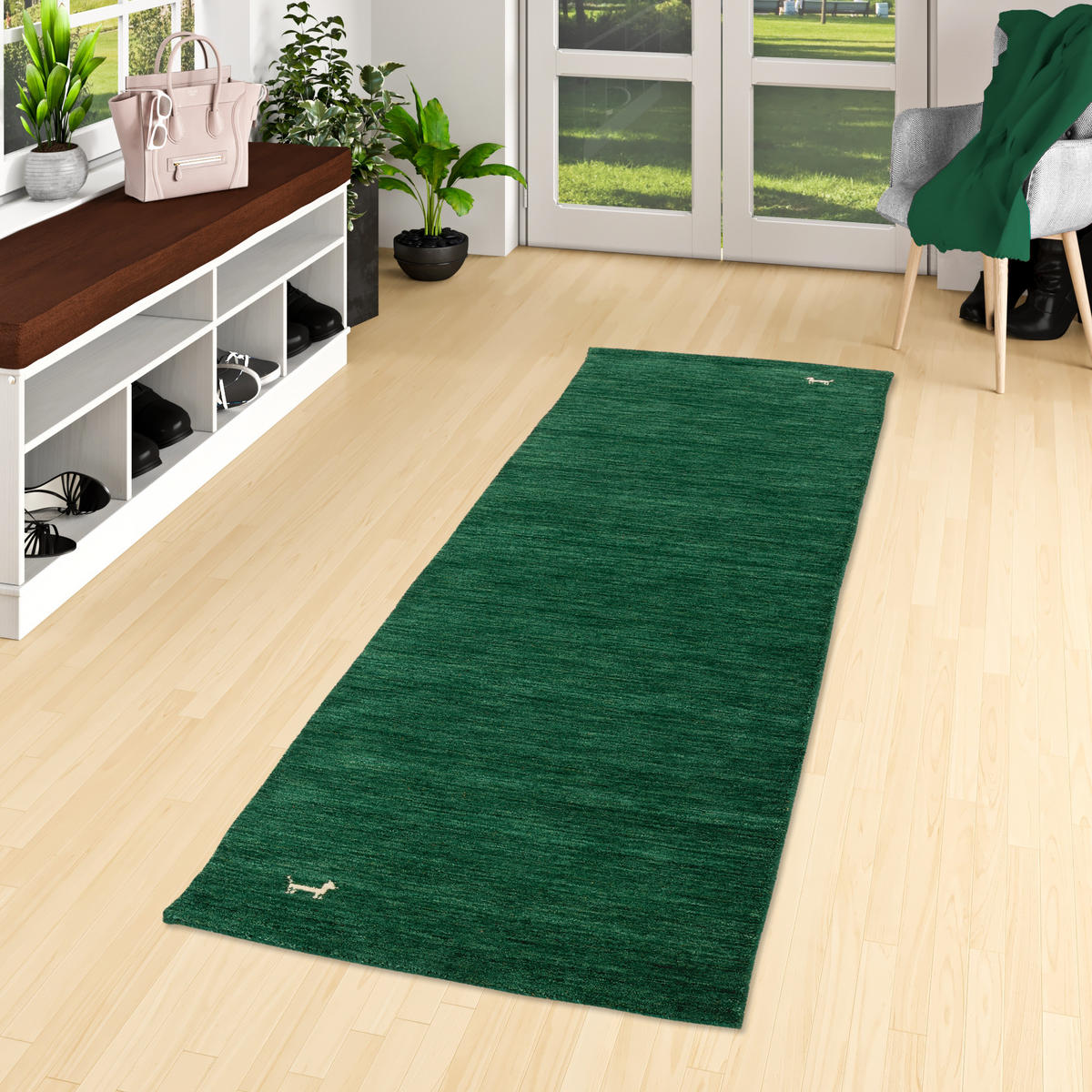 NATUR TEPPICH LÄUFER INDO NEPAL GABBEH SHIVA - Dunkelgrün, Textil (70/140cm) - Pergamon