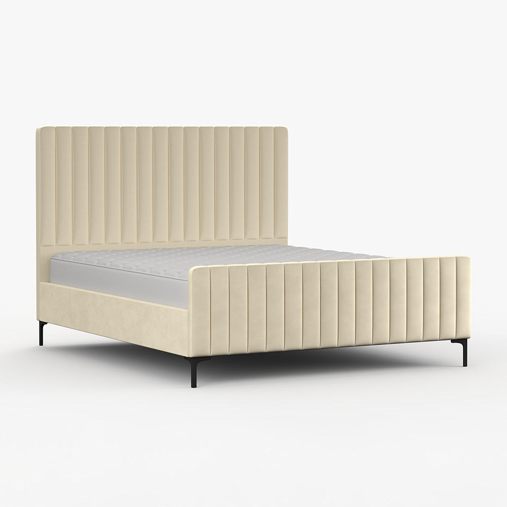 POLSTERBETT AURORA, Lattenrost, ohne Bettkasten, gepolsterte Kopfstütze 160/200 in Creme - Creme/Schwarz, Holz/Textil (160/200cm) - imoebel24