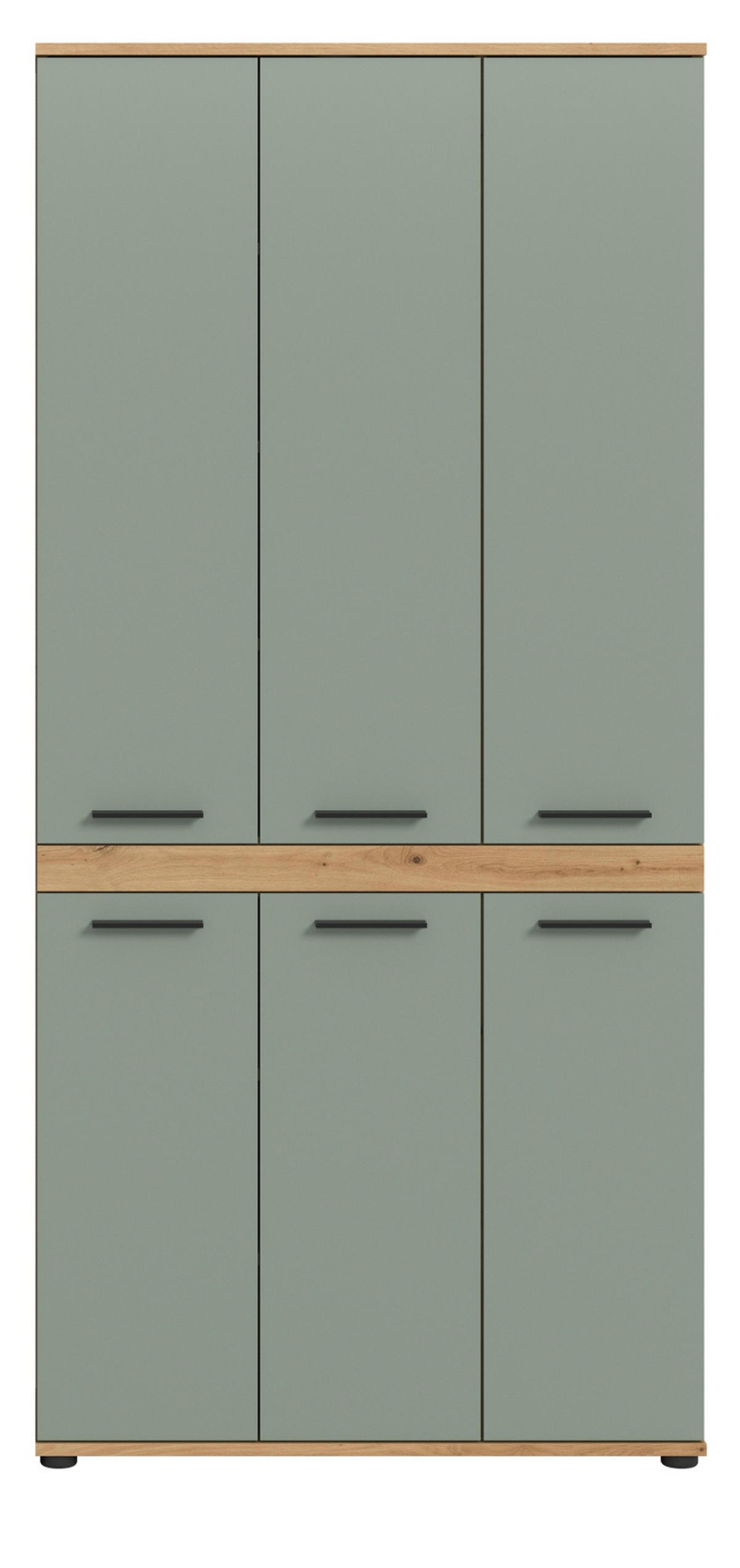 HOCHSCHRANK Salbei, Artisan Eiche 90 x 191 cm, Badschrank XXL - Salbeigrün/Schwarz, Holzwerkstoff/Kunststoff (90/191/31cm) - Inn.Furn