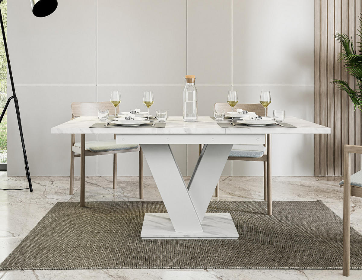 ESSTISCH Bianco Weiß Marmoptik Ausziehbar 120 - 160 cm - Weiß, Holzwerkstoff (120/80/75cm) - PROSPERO