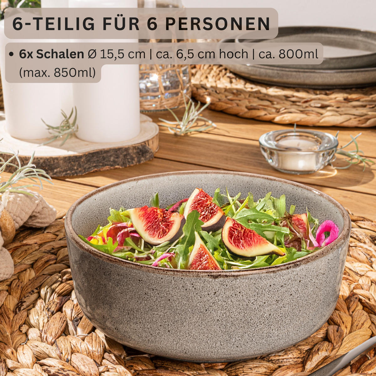 SCHALEN SET KAIRO GRAPHIT - 6 teilig aus Steingut - Braun, Stein (15.5cm) - Sänger