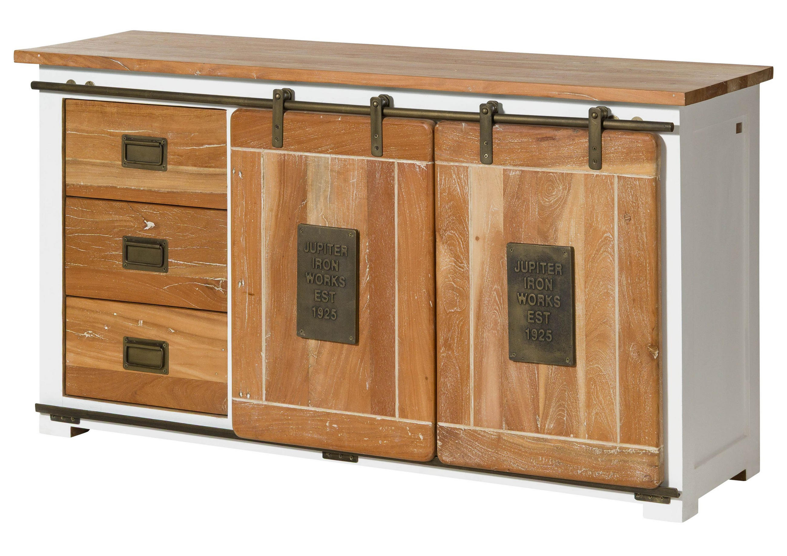 SIDEBOARD Mango 150x45x80 weiß lackiert RAILWAY #500 - Weiß, Holz (150/80/45cm) - Massivmoebel24