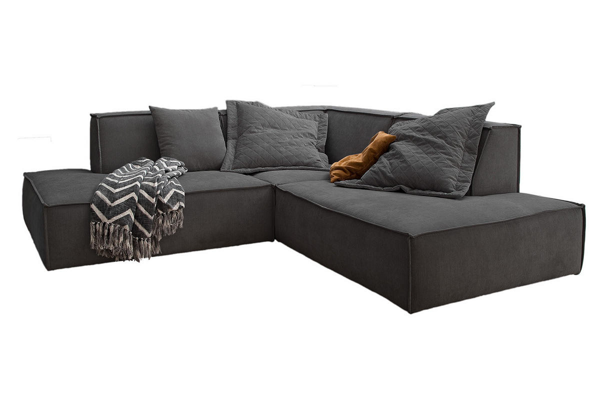 ECKSOFA SAMU Anthrazit Webstoff - Anthrazit/Schwarz, Textil (226/224cm) - KAWOLA