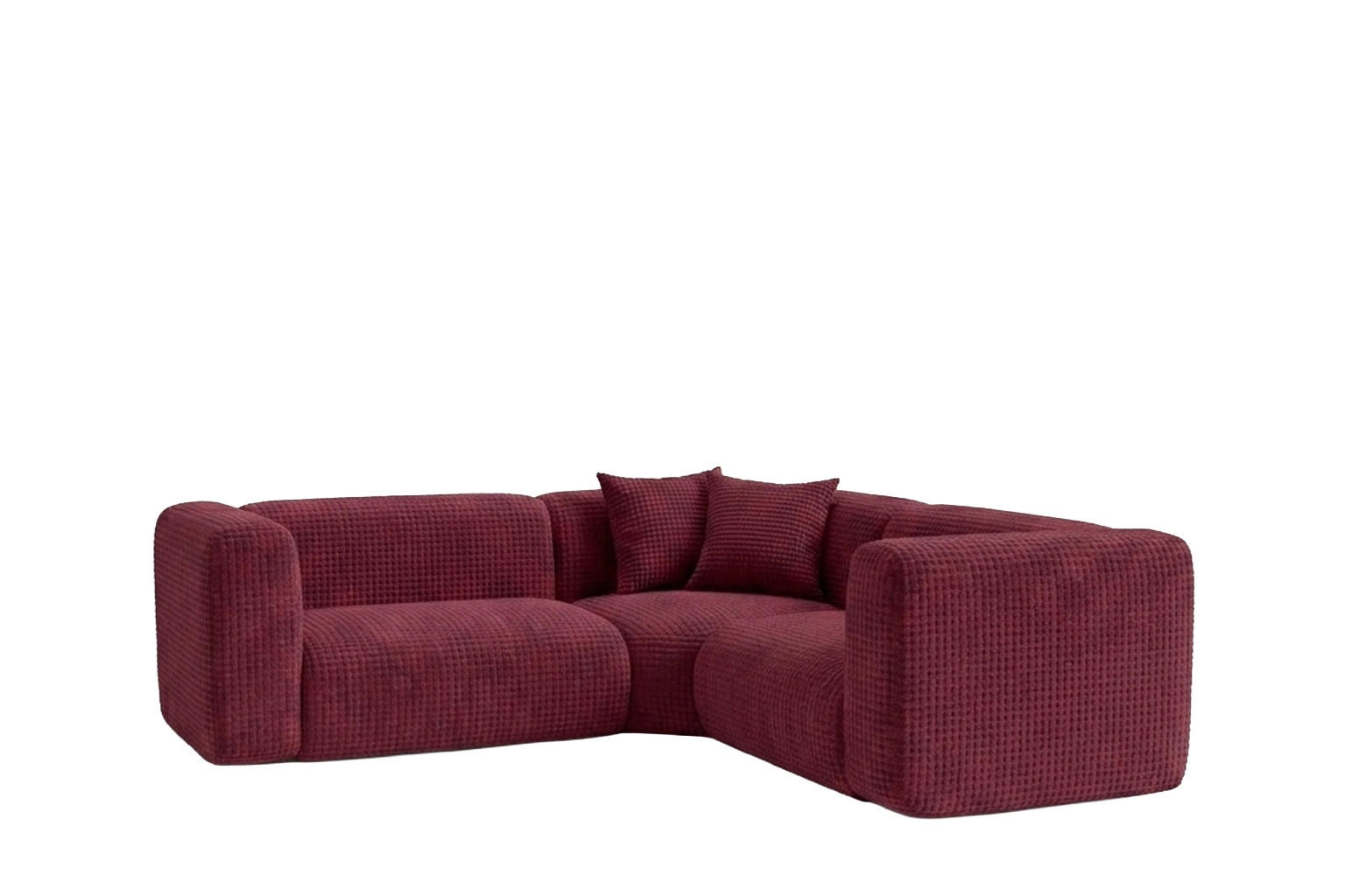 ECKSOFA Modulares, Corner mini, Chenille-Stoff Cremona, Rotwein, GRETA - Weinrot, Holz (380/190cm) - Kaiser Möbel