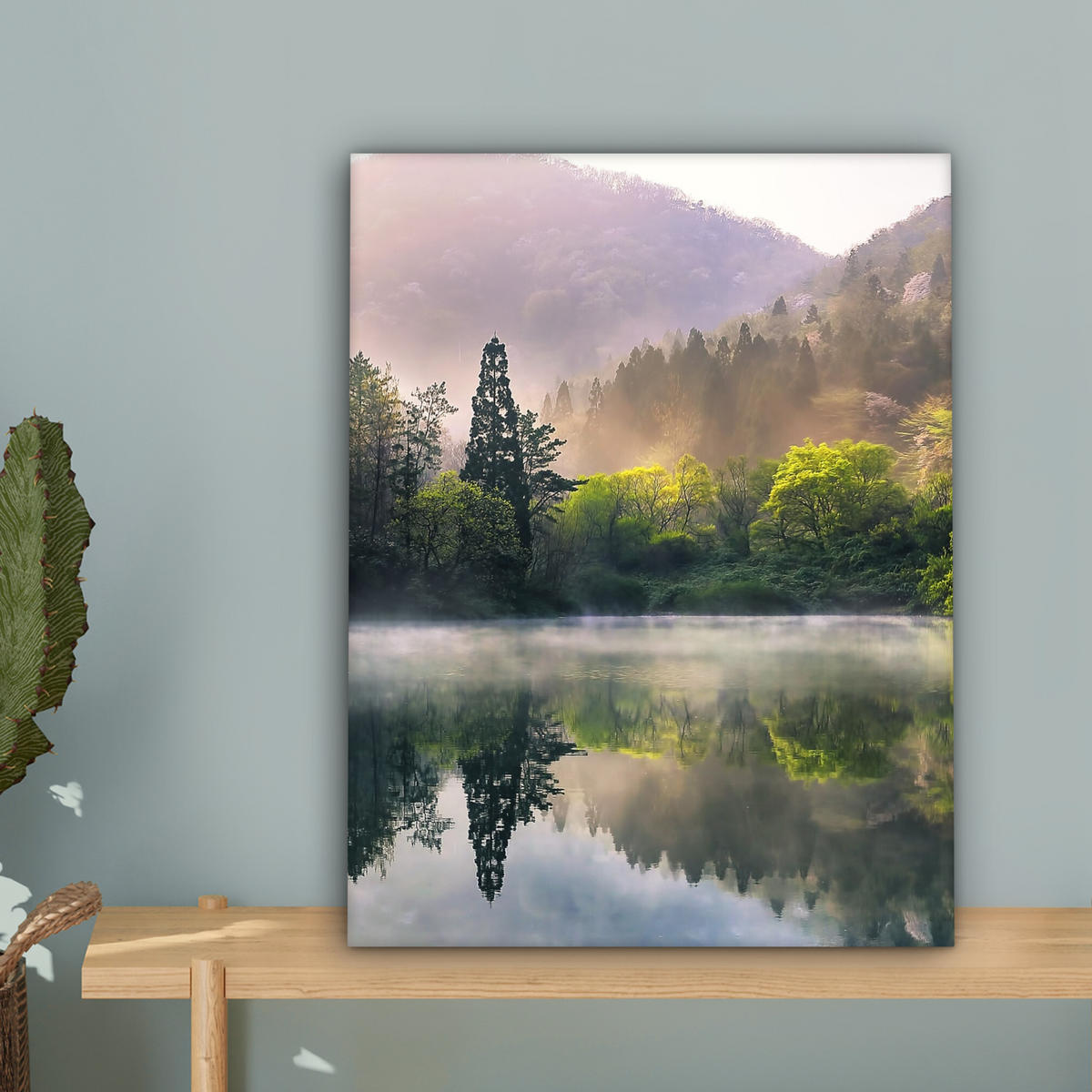 LEINWANDBILD Natur - Bäume - Berge - See - Wasser 30x40 cm - Hellgrün, Textil (30/40cm) - MuchoWow