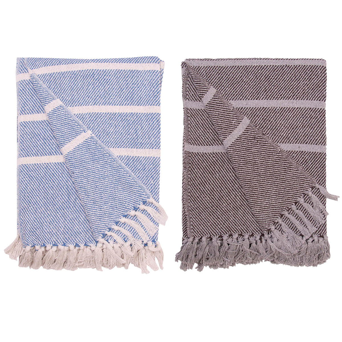 DECKE Streifen Design 130x180 cm, 100% Baumwolle, Grau/Kaffee - Grau, Textil (130/180cm) - Au Maison