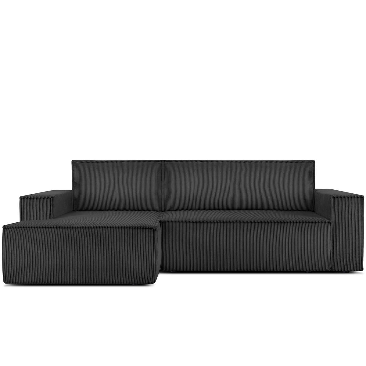 ECKSCHLAFSOFA-LINKS NAPI in Pet Friendly Cord-Stoff, dunkelgrau - Dunkelgrau/Schwarz, Textil (262/148cm) - KONSIMO®