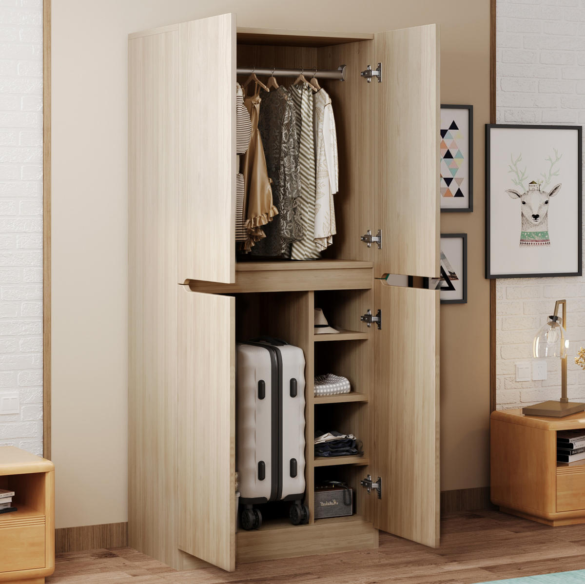 KLEIDERSCHRANK 70/40/170 cm holzfarben aus Holz mit 2 Türen und Fächern - Naturfarben, Holz (70/170/40cm) - OKWISH