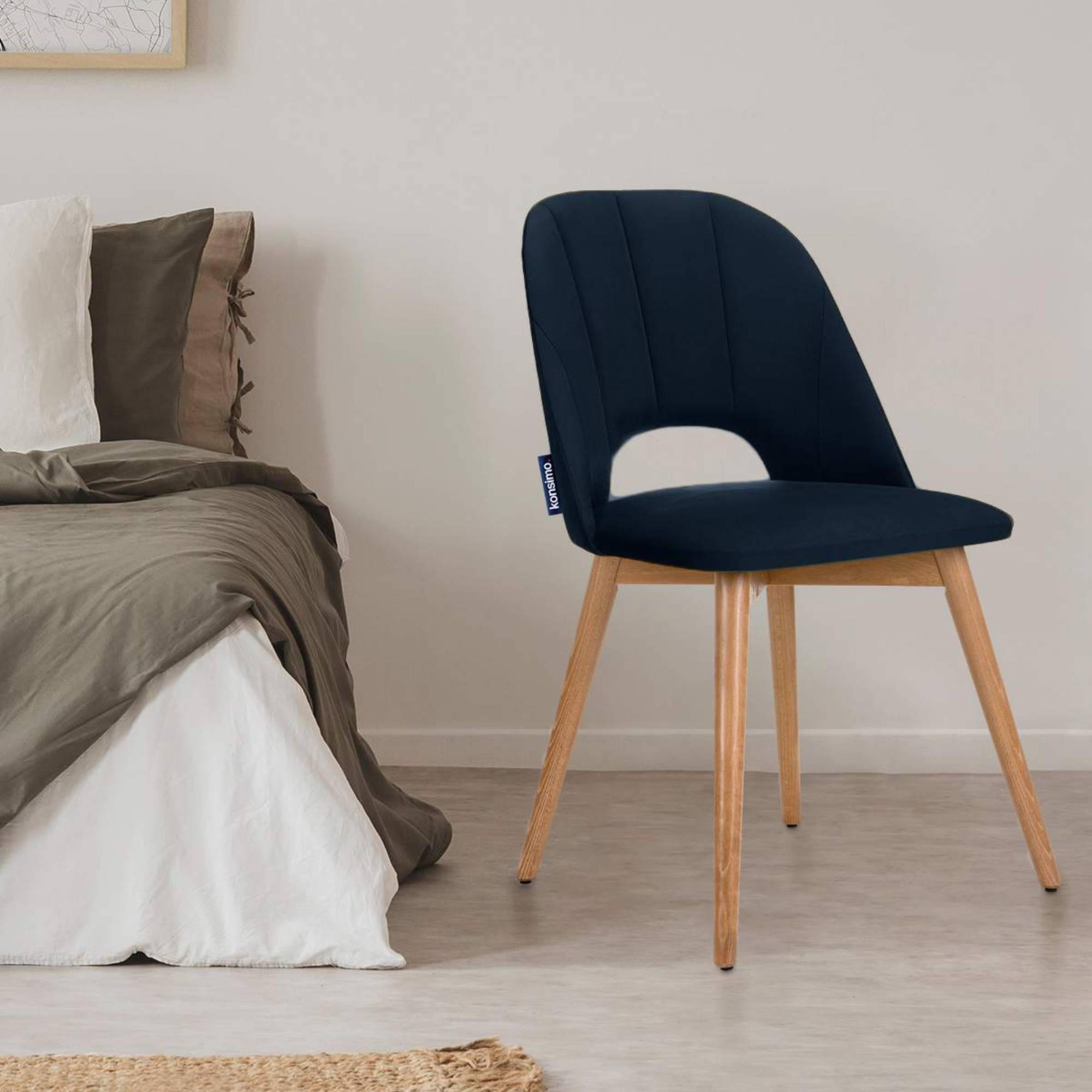 ESSZIMMERSTUHLE TINO 2-tlg Velours-Sitz, Dunkelblau - Eichefarben/Dunkelblau, Holz/Textil (48/86/44cm) - KONSIMO®