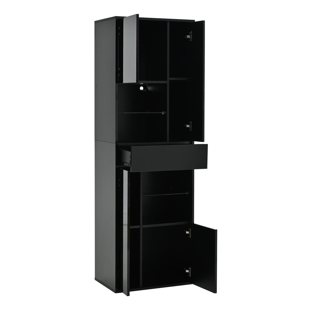 VITRINE aus Spanplatte und Glas 55x38x170 cm Schwarz mit LED-Beleuchtung, Schublade und 11 Ablageflächen - Schwarz, Holzwerkstoff (55/170/38cm) - IVMEU