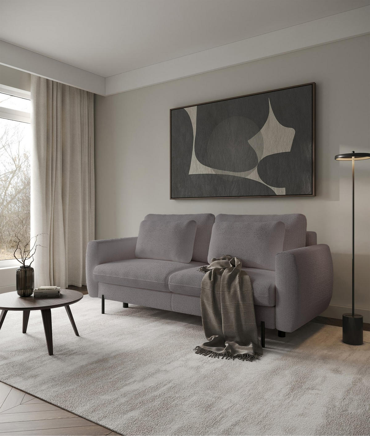 SOFA Rane greige mit Schlaffunktion - Taupe/Schwarz, Textil/Metall (236/90/102cm) - Selsey