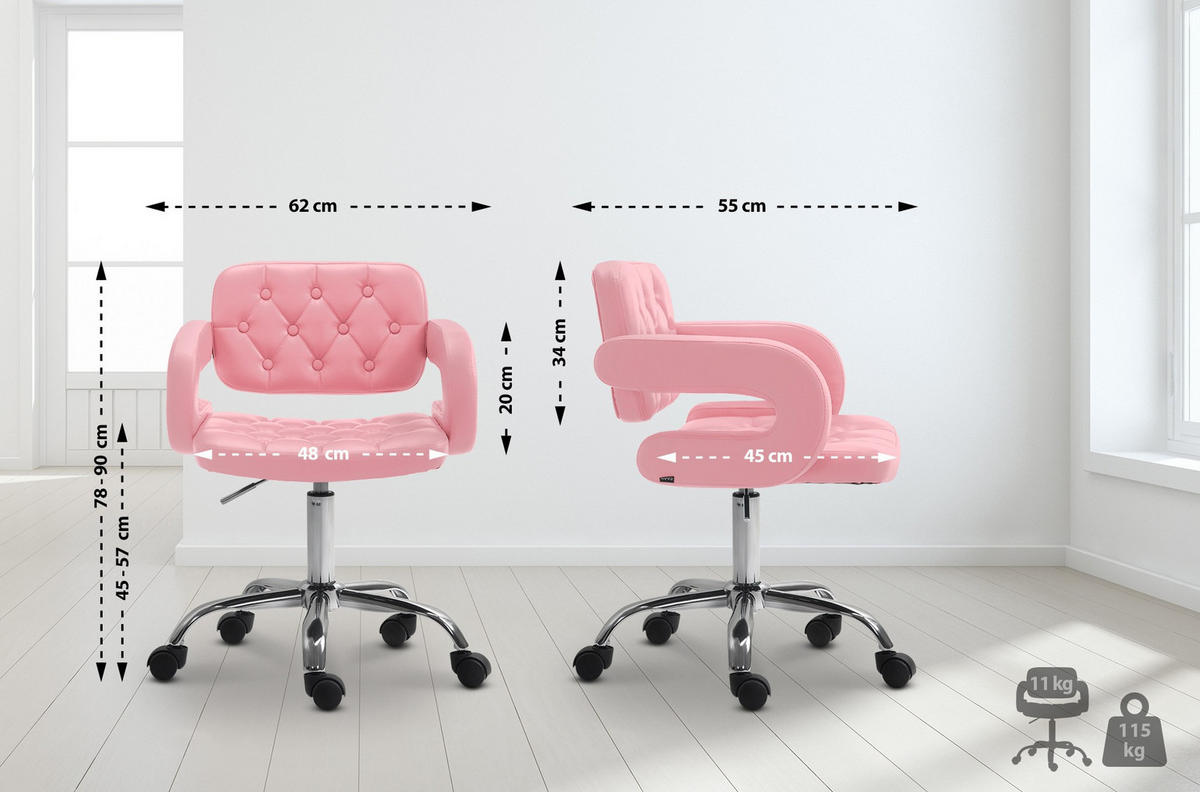 DREHSTUHL Lederlook pink - Chromfarben/Pink, Textil/Metall (62/78/55cm) - CLP