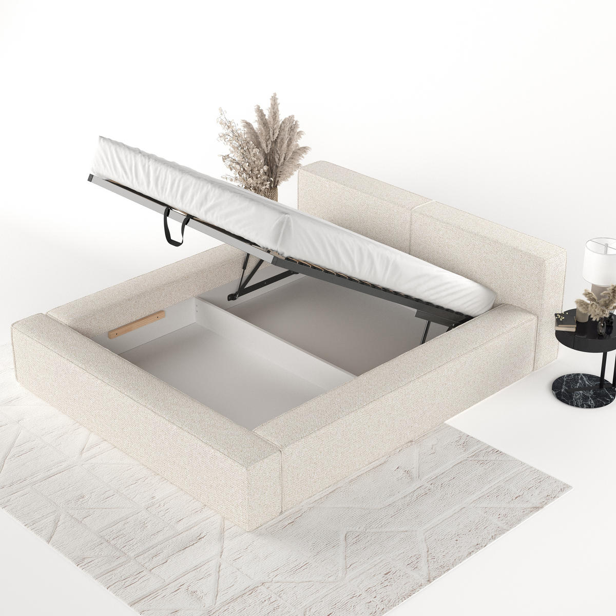 POLSTERBETT Casto mit Stauraum 200/200 cm Hellbeige im Blur Stoff - Beige/Schwarz, Holz/Holzwerkstoff (200/200cm) - AltaBeds