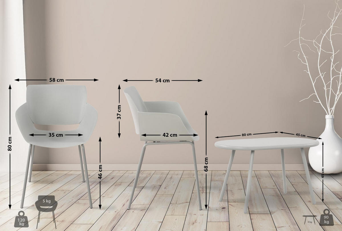 GARTENSITZGRUPPE Kunststoff hellgrau - Hellgrau, Kunststoff - CLP