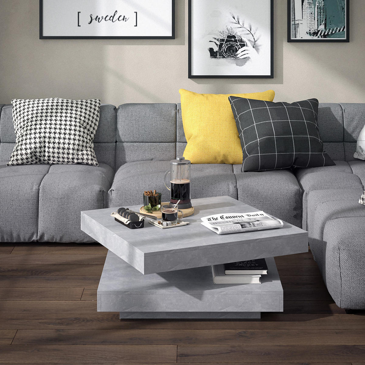 COUCHTISCH Elias Beton 70 x 70 cm - Schieferfarben, Holzwerkstoff (70/70/34cm) - Vicco