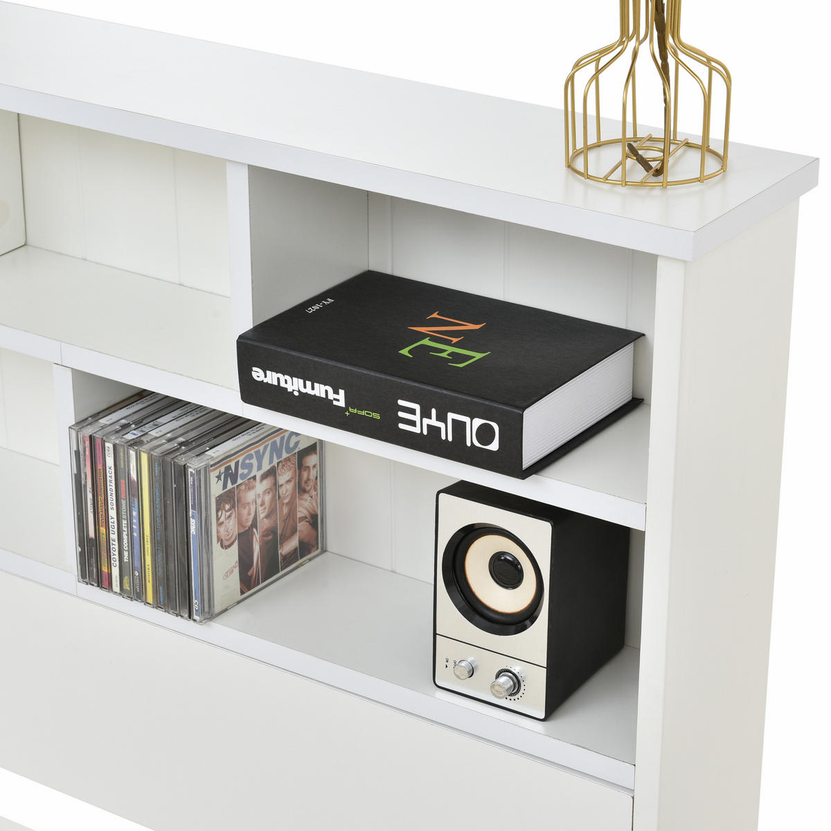 BETT 90/200 cm in Weiß mit Schubladen und Regal Bücherregal-Design - Beige/Weiß, Holzwerkstoff (90/200cm) - STILVORA