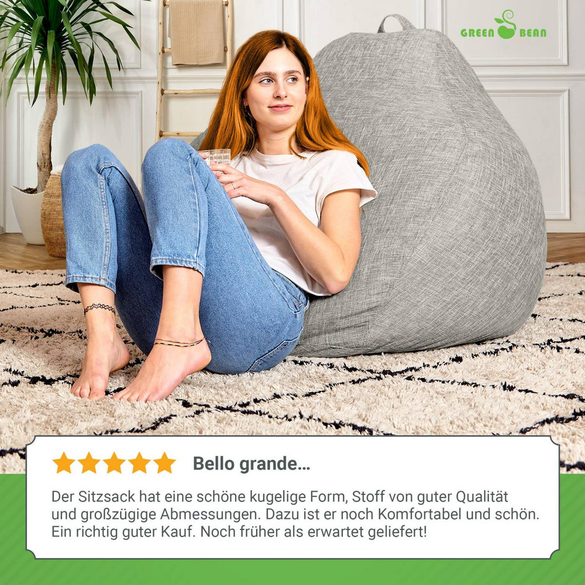 SITZSACK Indoor "Home Linen" - 300 Liter - Grau, Textil (100/120/50cm) - Green Bean
