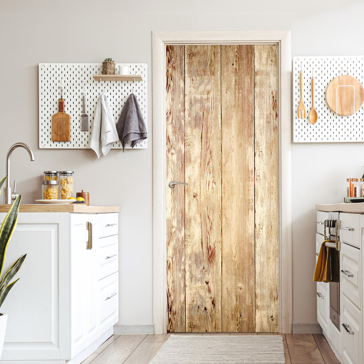 TÜRAUFKLEBER Selbstklebend - Holz - Vintage - Regal - Eiche 90x205 cm - Türtapete - Honigeiche, Kunststoff (90/0.1cm) - MuchoWow