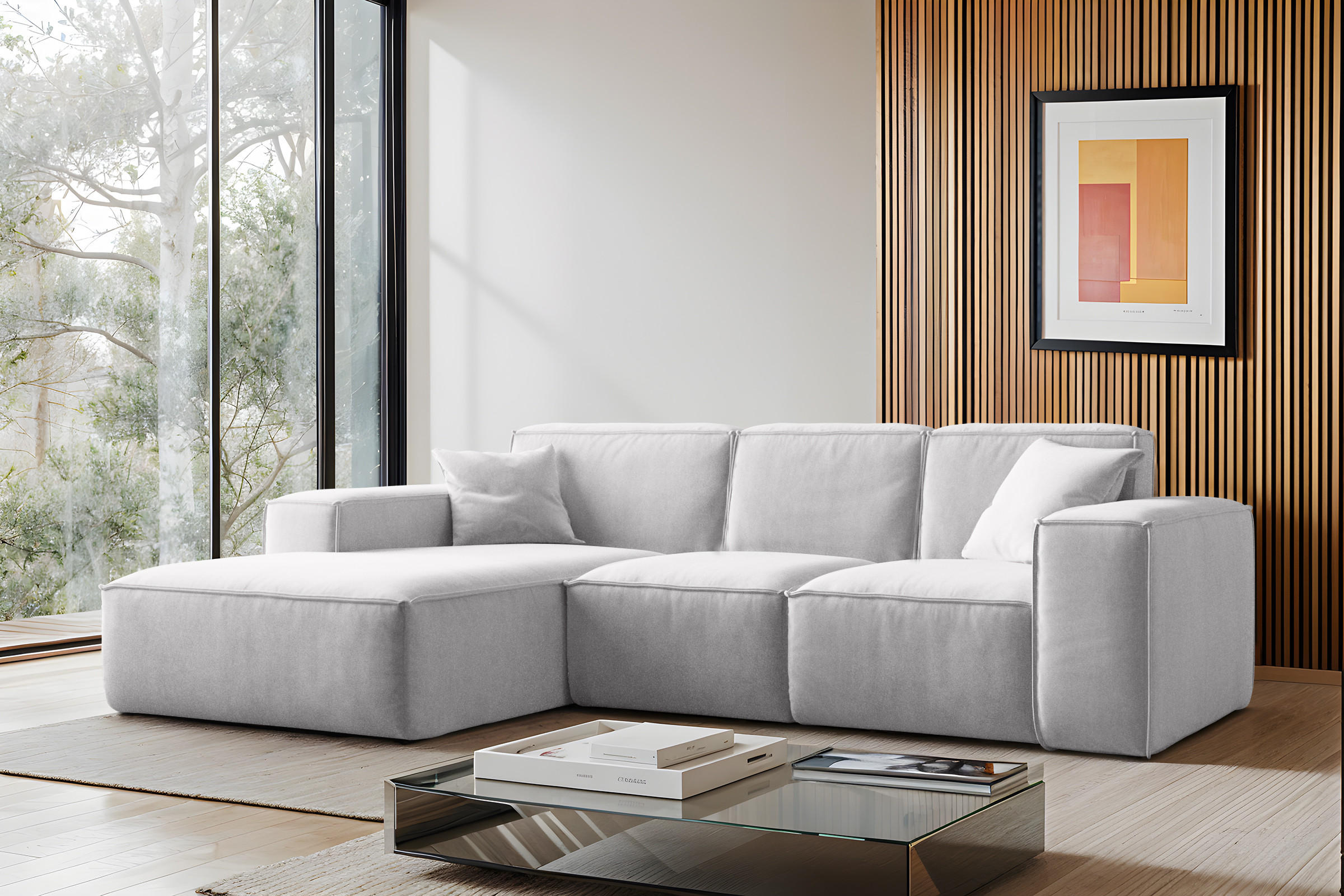 ECKSOFA, Sofa L form, Couch L form Siena L stoff Salvador Hellgrau Links - Hellgrau, Holz (165/266cm) - Kaiser Möbel