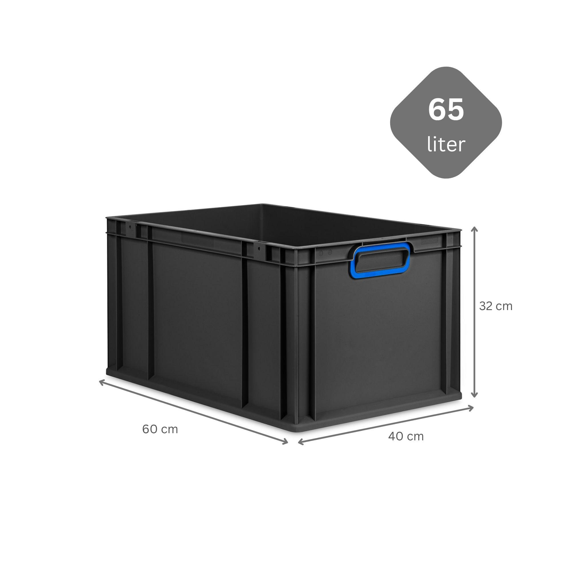 EUROBOX 3x NextGen Color 32x40x60 cm 65 Liter Griffe blau zu, Schwarz - Blau/Schwarz, Kunststoff (40/32/60cm) - PROREGAL