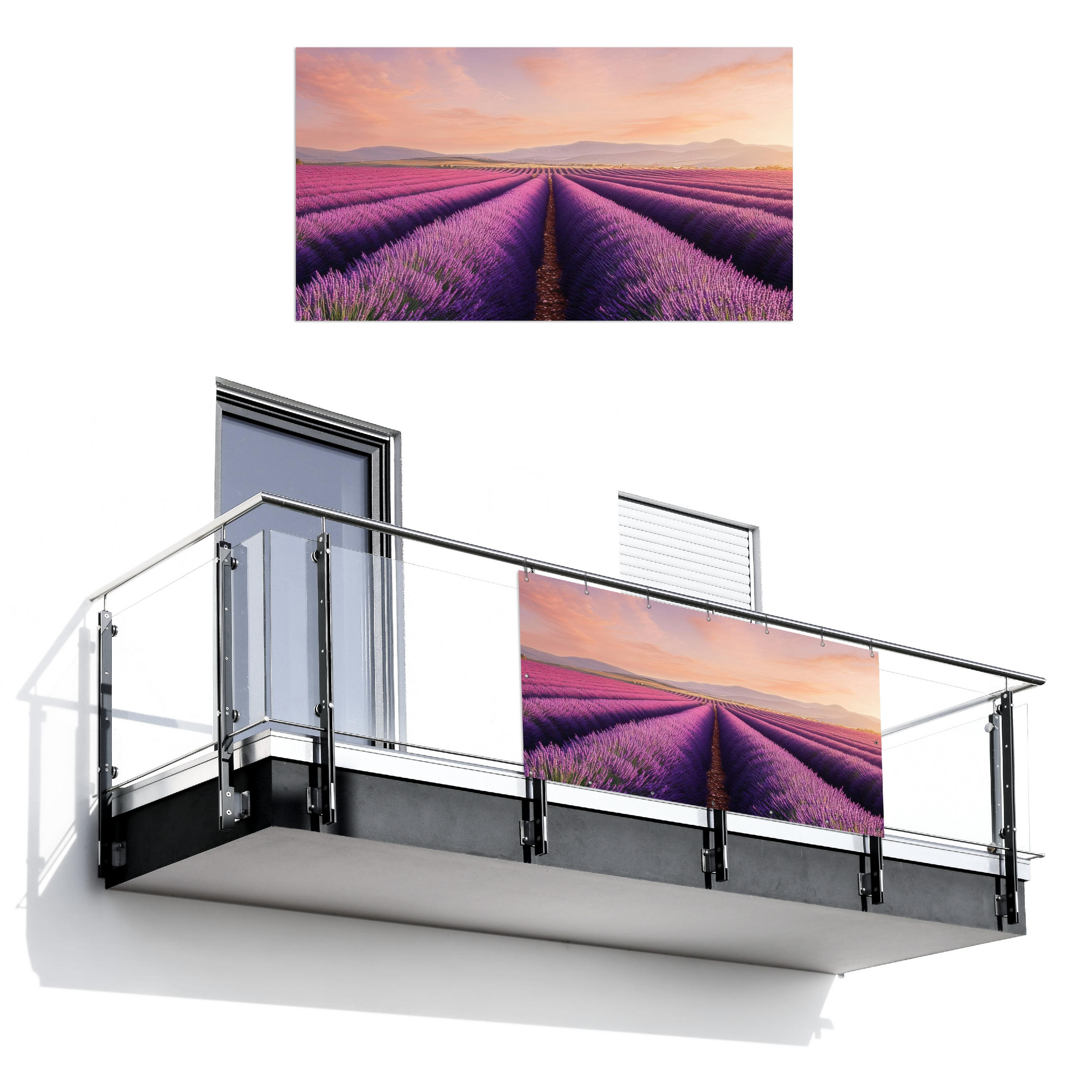 BALKON-SICHTSCHUTZ Lavendelfeld - Sonnenuntergang - Lila - Blumen - Violett, Kunststoff (200/110cm) - MuchoWow