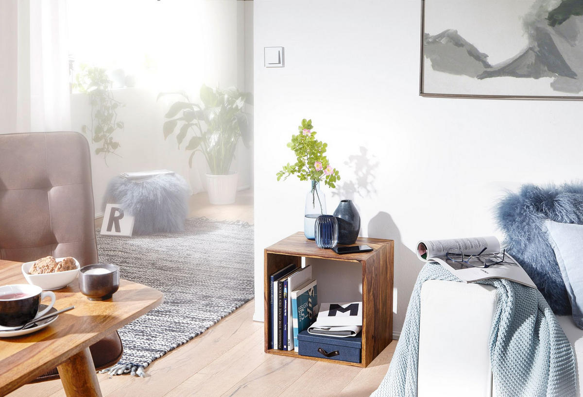BEISTELLTISCH Massivholz Regalform Cube NAKO, Braun 43x33x43 cm - Braun, Holz (33/43/43cm) - KADIMA DESIGN