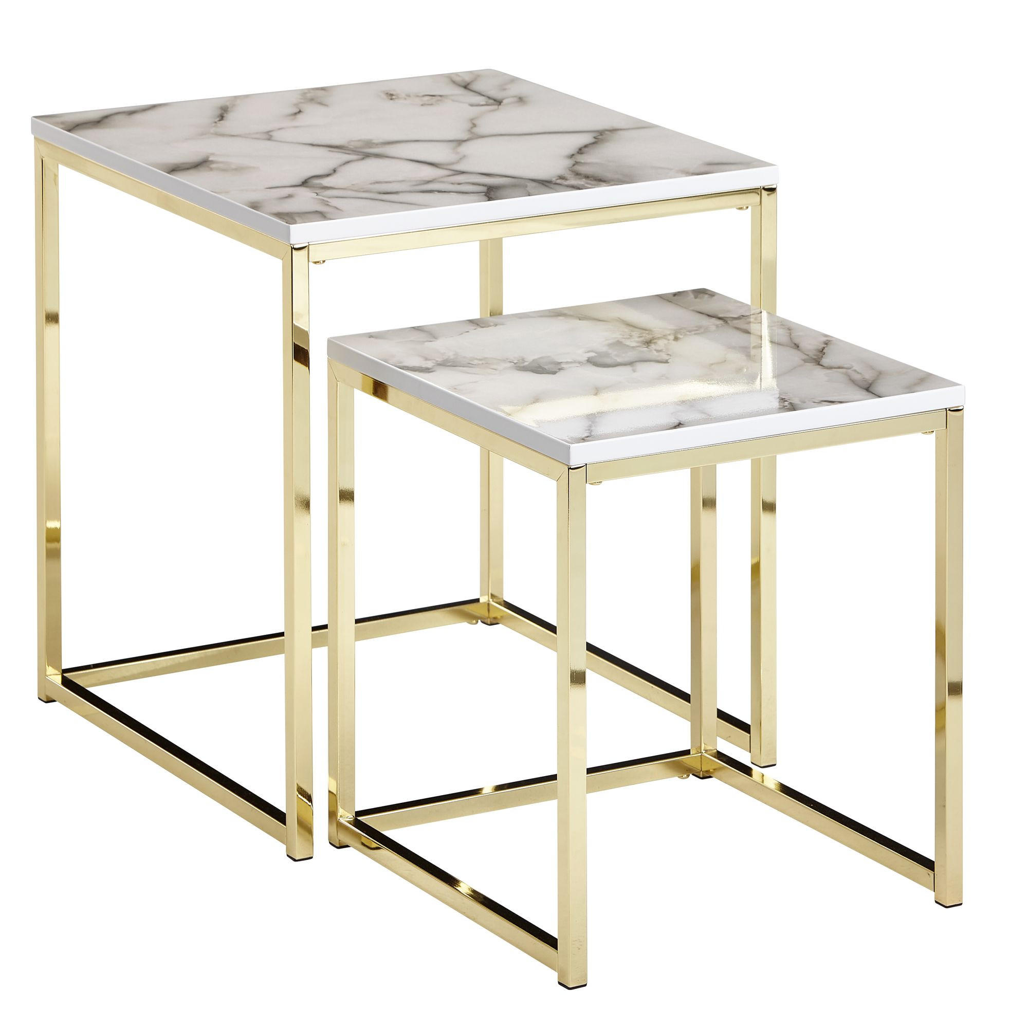 BEISTELLTISCH 2er Set Marmoroptik Metall Robust, Weiß 45x45x50 cm - Goldfarben/Weiß, Holz/Metall (45/45/50cm) - KADIMA DESIGN