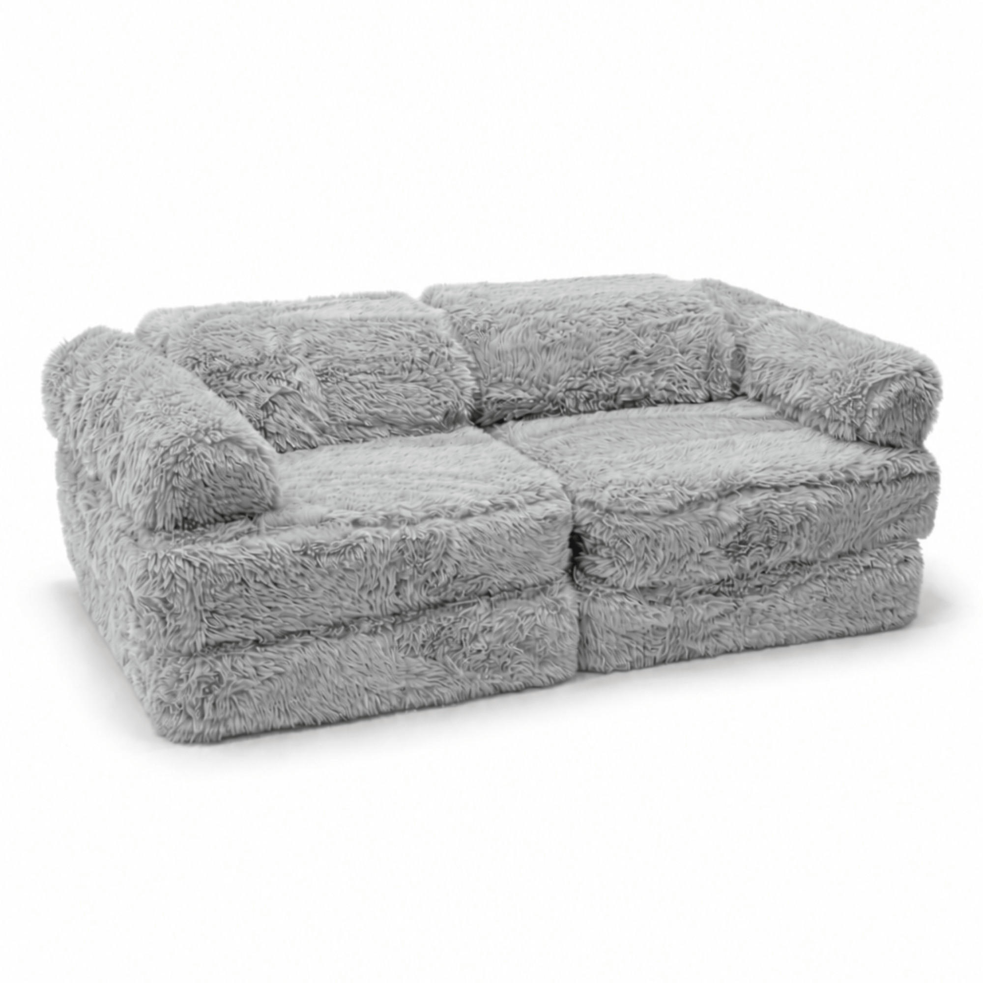KINDERSOFA Mammoth 6-teilig flauschig - Hellgrau, Textil (120/25/60cm) - MeowBaby